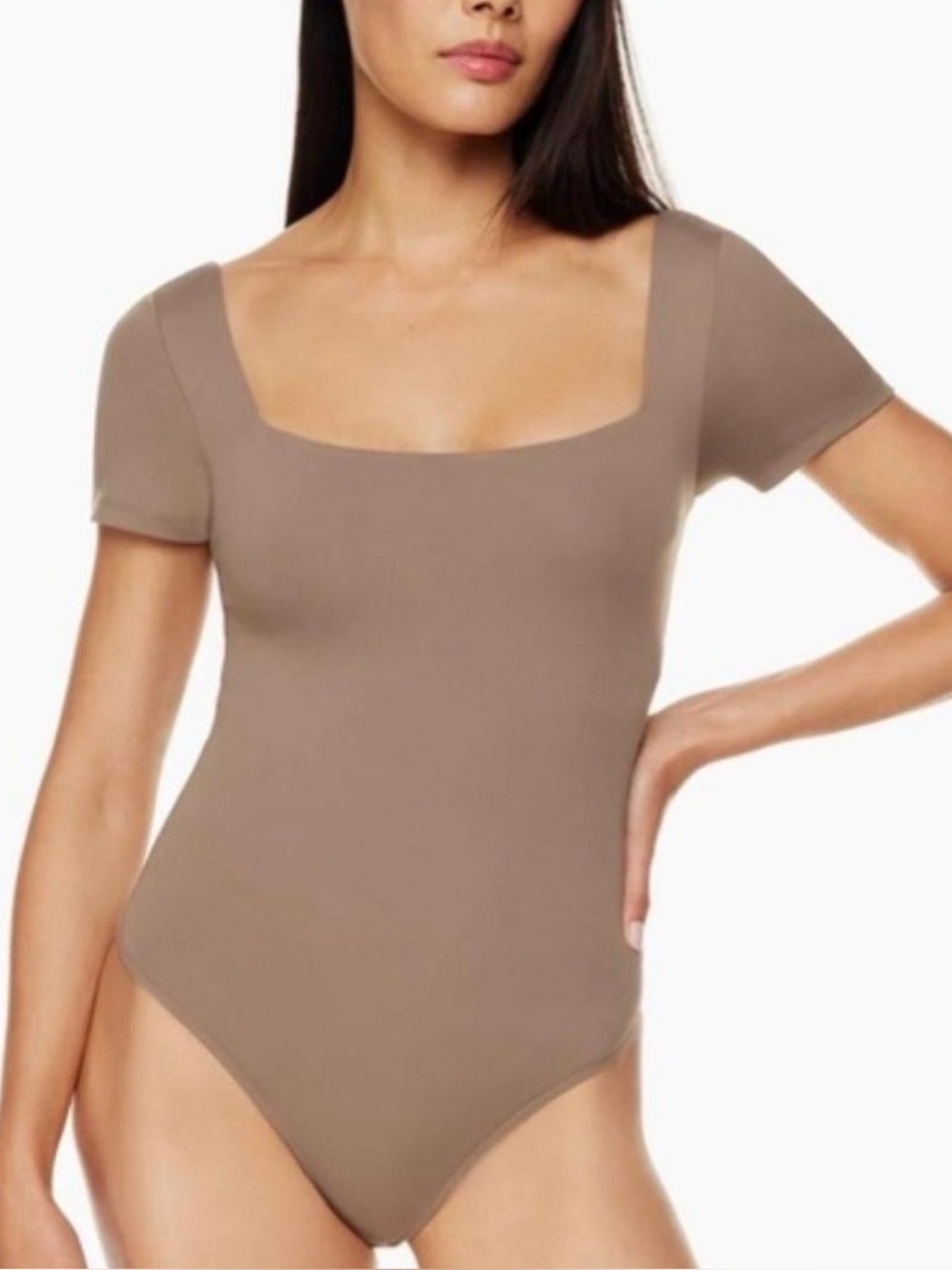Aritzia Square Neck Short Sleeve Bodysuit - Taupe